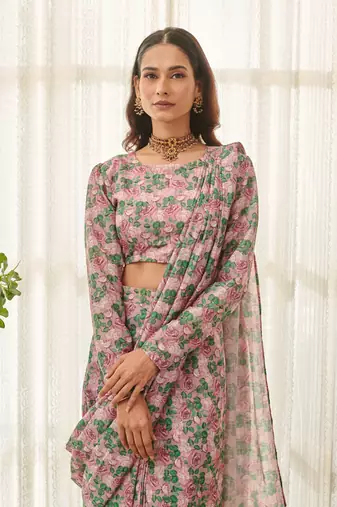 Kobi pink ready saree set