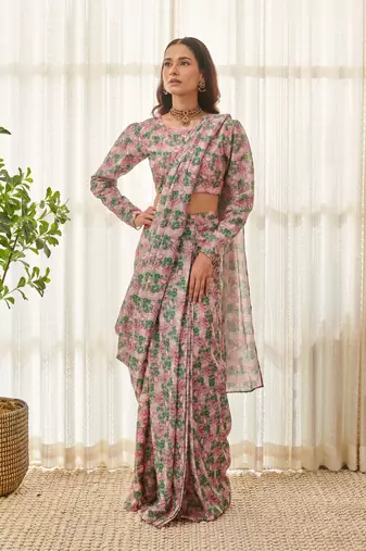 Kobi pink ready saree set