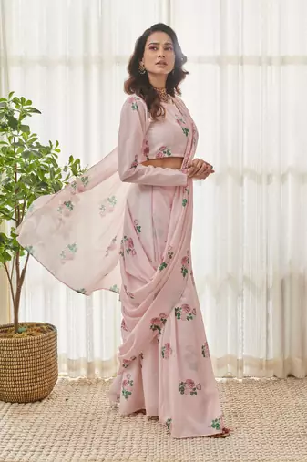 Sweet pink ready saree set