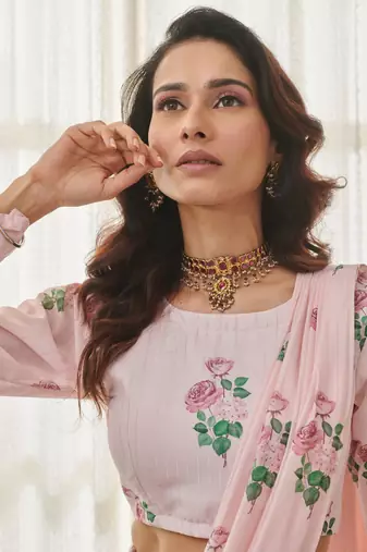 Sweet pink ready saree set
