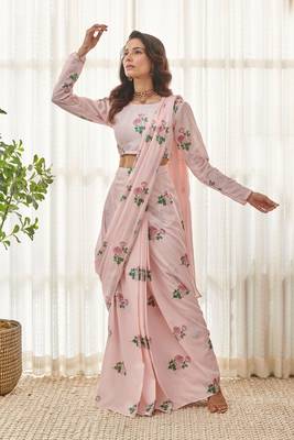 Sweet pink ready saree set 5