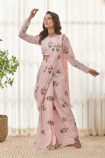Sweet pink ready saree set
