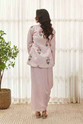 Sweet pink polka dot saree dress & blazer 2