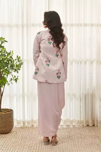 Sweet pink polka dot saree dress & blazer