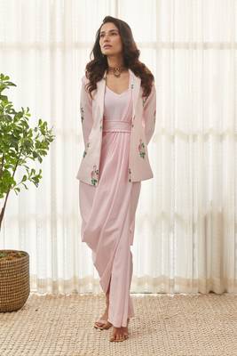 Sweet pink polka dot saree dress & blazer 5