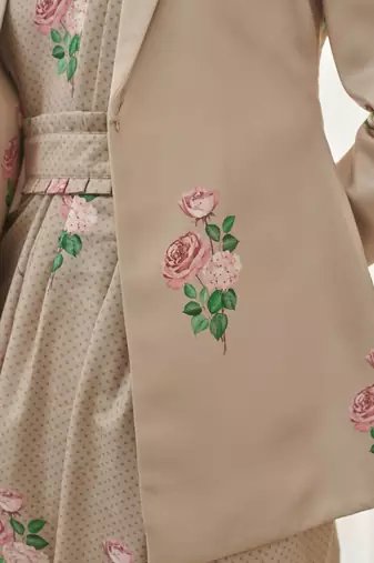 Mocha brown polka dot saree dress & blazer