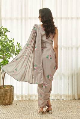 Mocha brown polka dot saree dress 2
