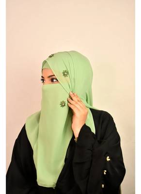 Green luxury bridal wedding wear hijab scarf   with stonework 3