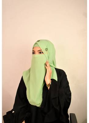 Green luxury bridal wedding wear hijab scarf   with stonework 4