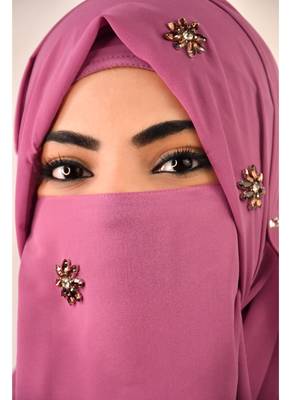 Purple luxury bridal wedding wear hijab scarf   with stonework 2