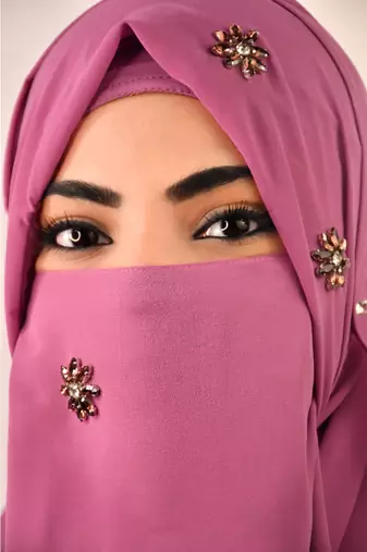 Purple luxury bridal wedding wear hijab scarf   with stonework