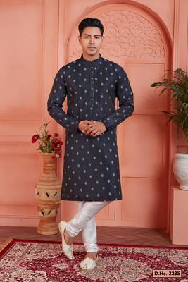 blue jaqurd silk brocade kurta churidar 1