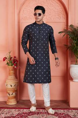 blue jaqurd silk brocade kurta churidar 2