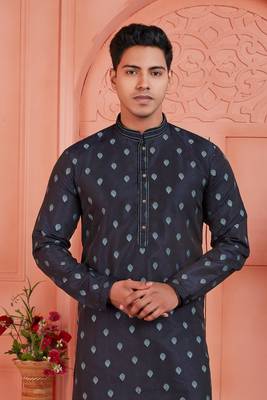 blue jaqurd silk brocade kurta churidar 3