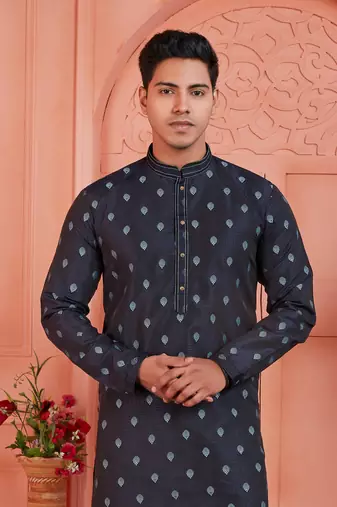 blue jaqurd silk brocade kurta churidar