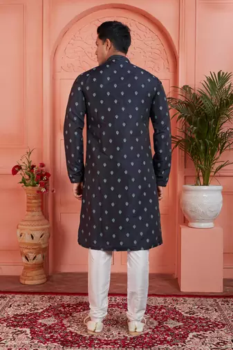 blue jaqurd silk brocade kurta churidar