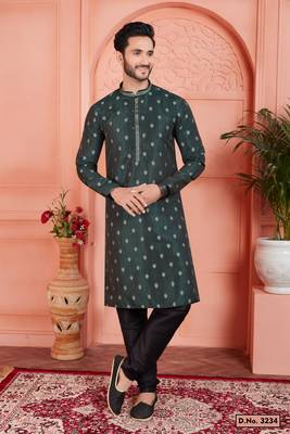 green jaqurd silk brocade kurta churidar 1