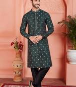 green jaqurd silk brocade kurta churidar