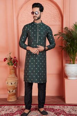 green jaqurd silk brocade kurta churidar 2