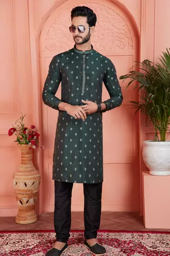 green jaqurd silk brocade kurta churidar