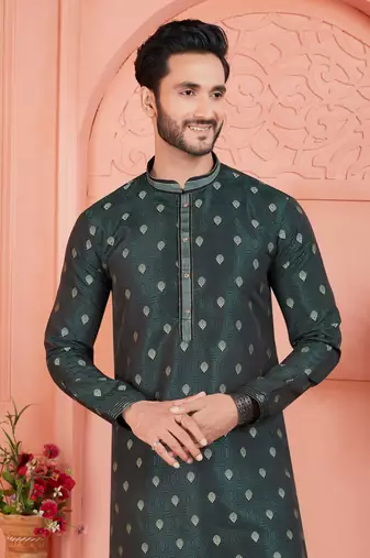 green jaqurd silk brocade kurta churidar