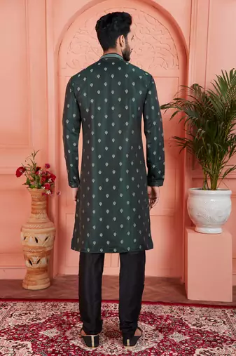 green jaqurd silk brocade kurta churidar