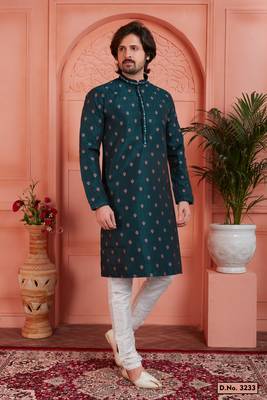 green jaqurd silk brocade kurta churidar 1