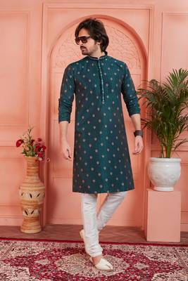 green jaqurd silk brocade kurta churidar 2