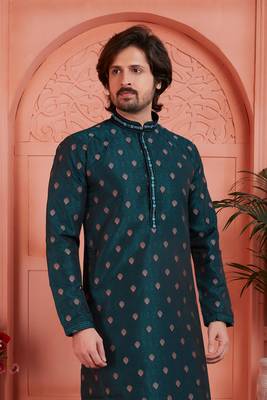 green jaqurd silk brocade kurta churidar 3