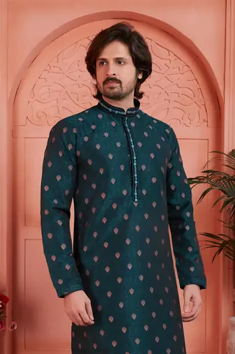 green jaqurd silk brocade kurta churidar