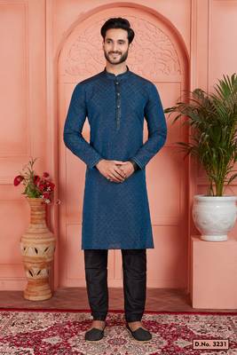 blue jaqurd silk brocade kurta churidar 1