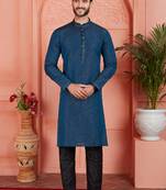 Blue jaqurd silk brocade kurta