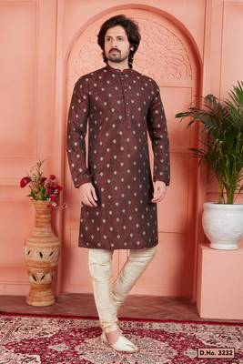 Maroon jaqurd silk brocade kurta 1