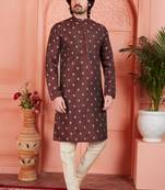 Maroon jaqurd silk brocade kurta