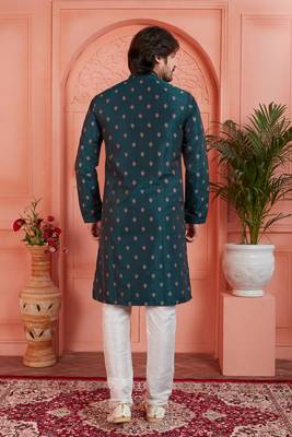 green jaqurd silk brocade kurta churidar 4