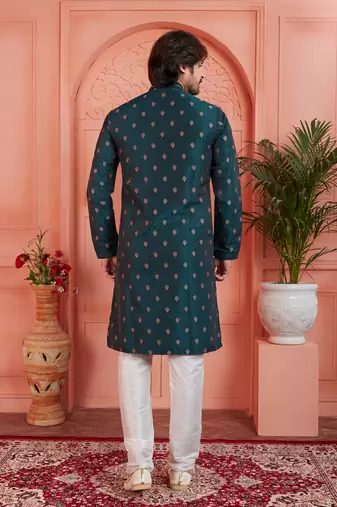 green jaqurd silk brocade kurta churidar