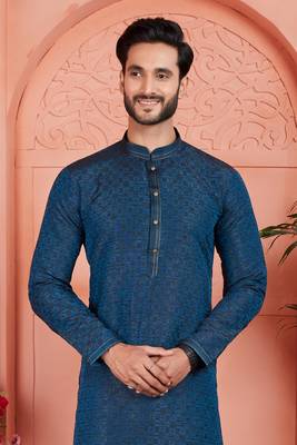 blue jaqurd silk brocade kurta churidar 3