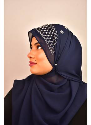 Nevy blue luxury bridal wedding wear hijab scarf   with handwork 3