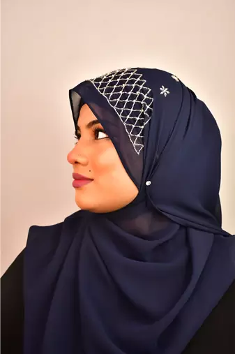 Nevy blue luxury bridal wedding wear hijab scarf   with handwork