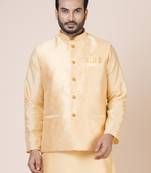 Ccotton blend leaf embelished design golden nehru jacket for men | wedding and party season