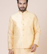 Ccotton blend seamless abstract design cream nehru jacket for men | wedding and party season