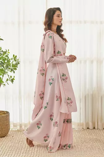 Sweet pink ready saree set