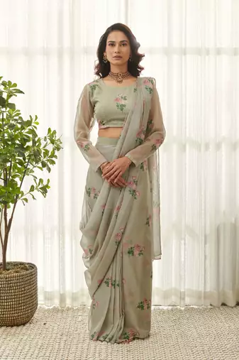 Moss green ready saree set