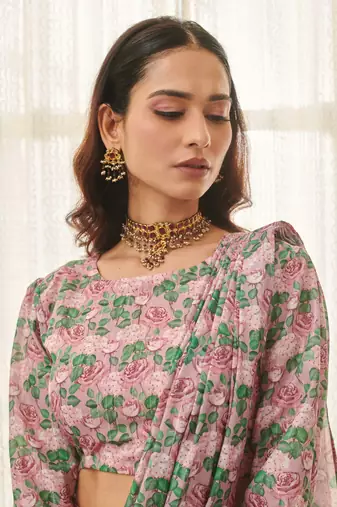Kobi pink ready saree set