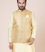 Ccotton blend abstract printed beige nehru jacket for men | wedding and party season