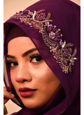 Wine luxury bridal wedding wear hijab scarf   with handwork 5