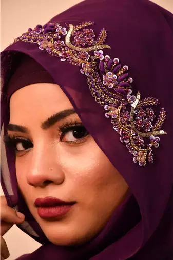 Wine luxury bridal wedding wear hijab scarf   with handwork