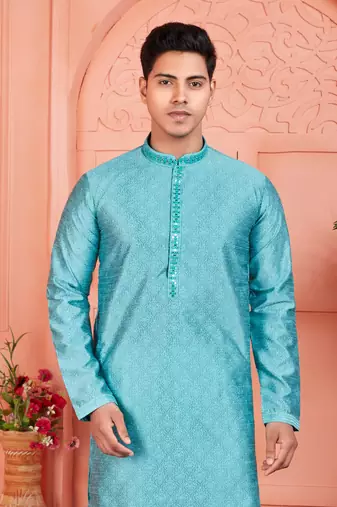 blue jaqurd silk brocade kurta churidar