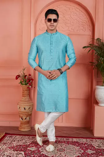 blue jaqurd silk brocade kurta churidar