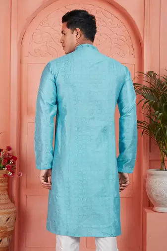 blue jaqurd silk brocade kurta churidar